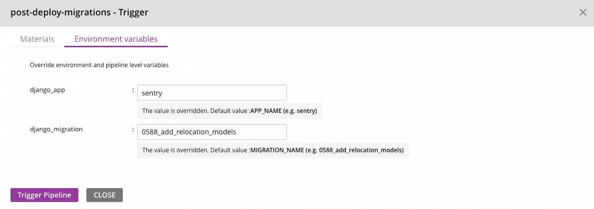 post-deploy migration variables